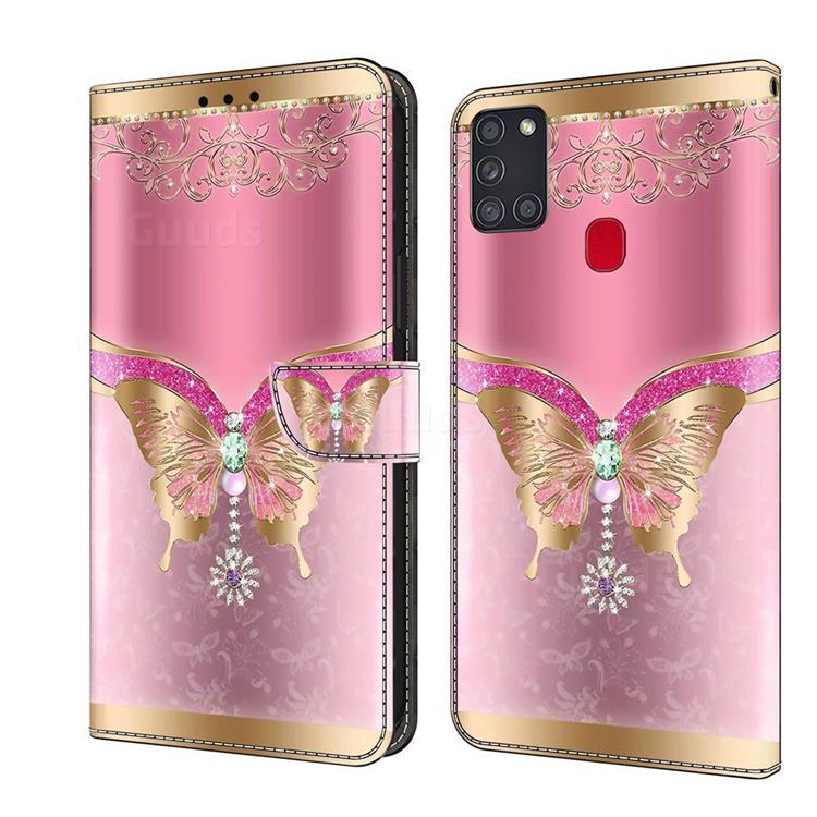 Pink Diamond Butterfly Crystal PU Leather Protective Wallet Case Cover for Samsung Galaxy A21s