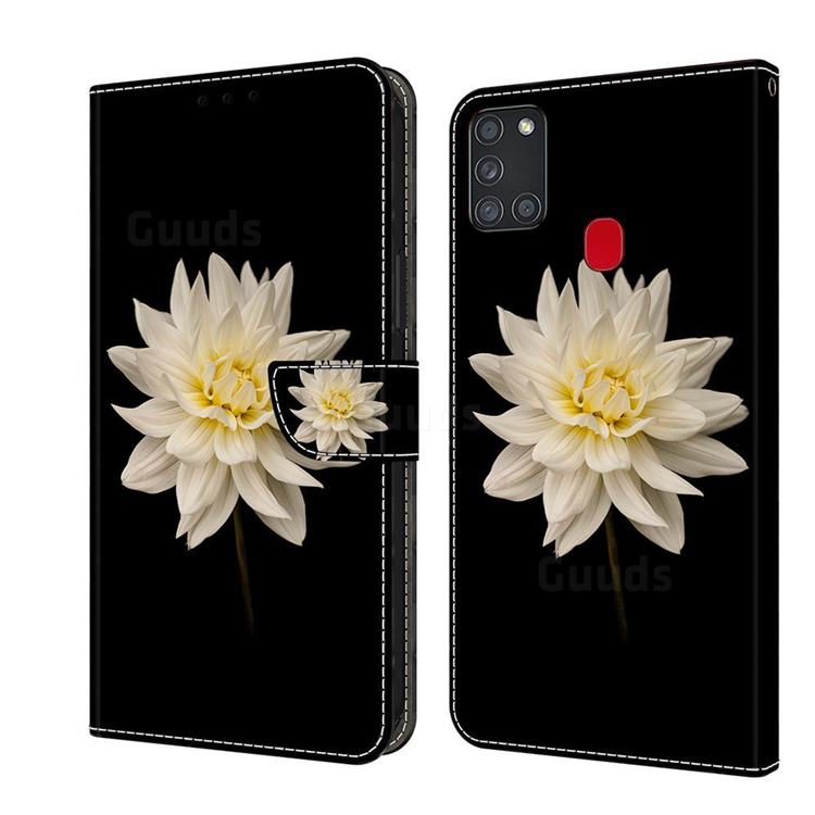 White Flower Crystal PU Leather Protective Wallet Case Cover for Samsung Galaxy A21s