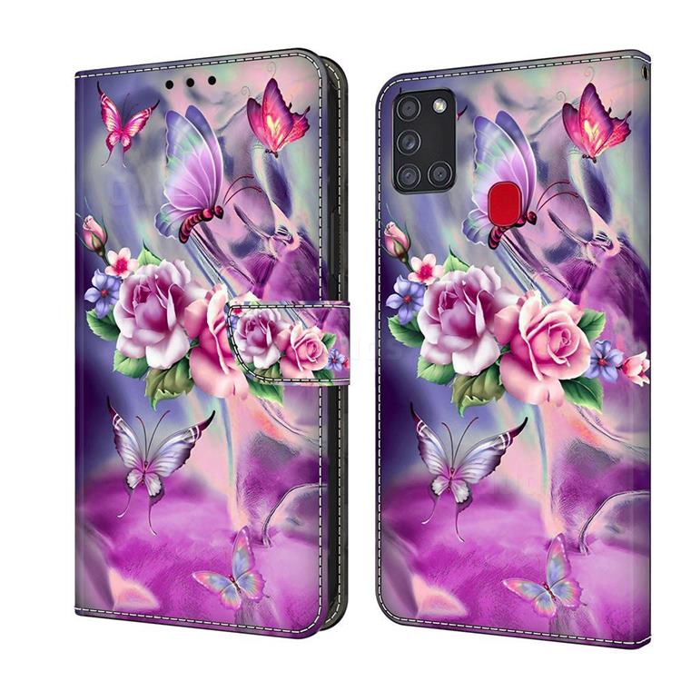 Flower Butterflies Crystal PU Leather Protective Wallet Case Cover for Samsung Galaxy A21s