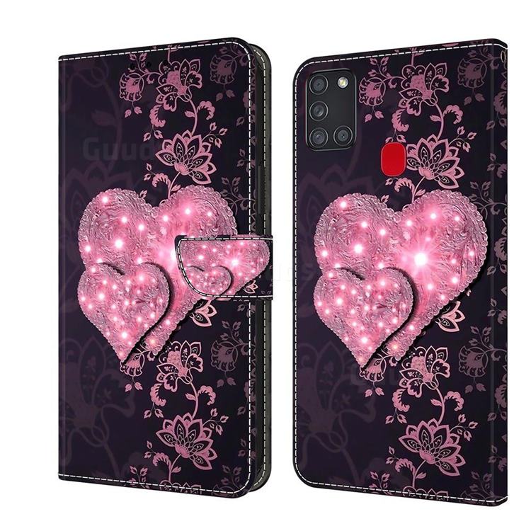 Lace Heart Crystal PU Leather Protective Wallet Case Cover for Samsung Galaxy A21s