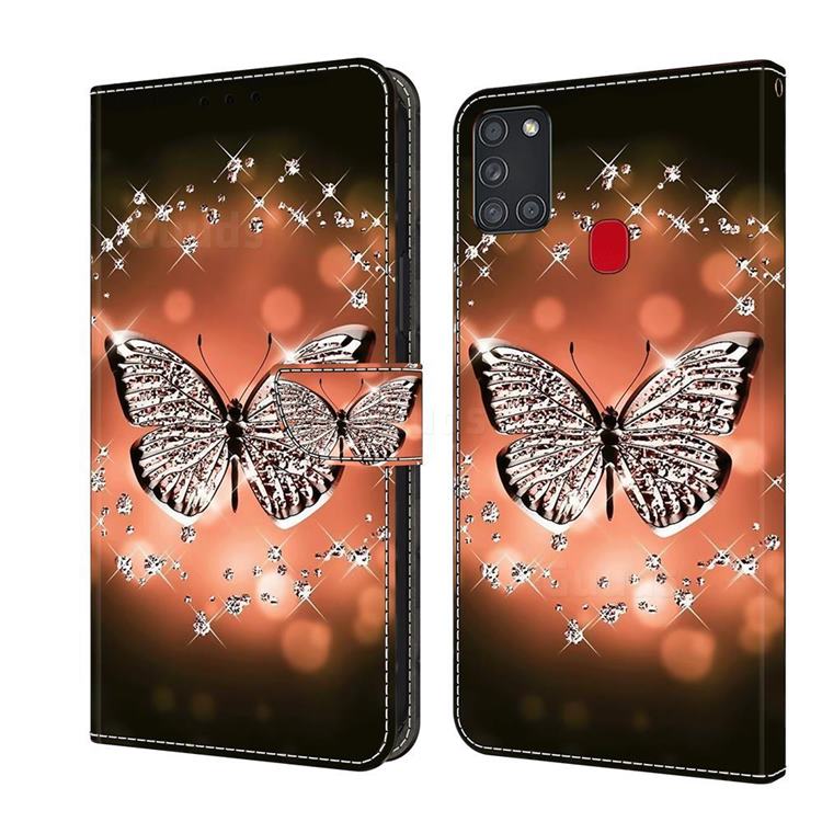 Crystal Butterfly Crystal PU Leather Protective Wallet Case Cover for Samsung Galaxy A21s