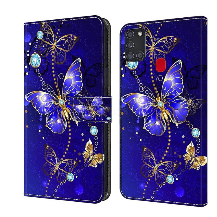 Blue Diamond Butterfly Crystal PU Leather Protective Wallet Case Cover for Samsung Galaxy A21s