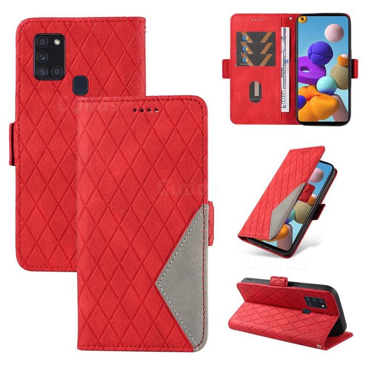 Grid Pattern Splicing Protective Wallet Case Cover for Samsung Galaxy A21s - Red