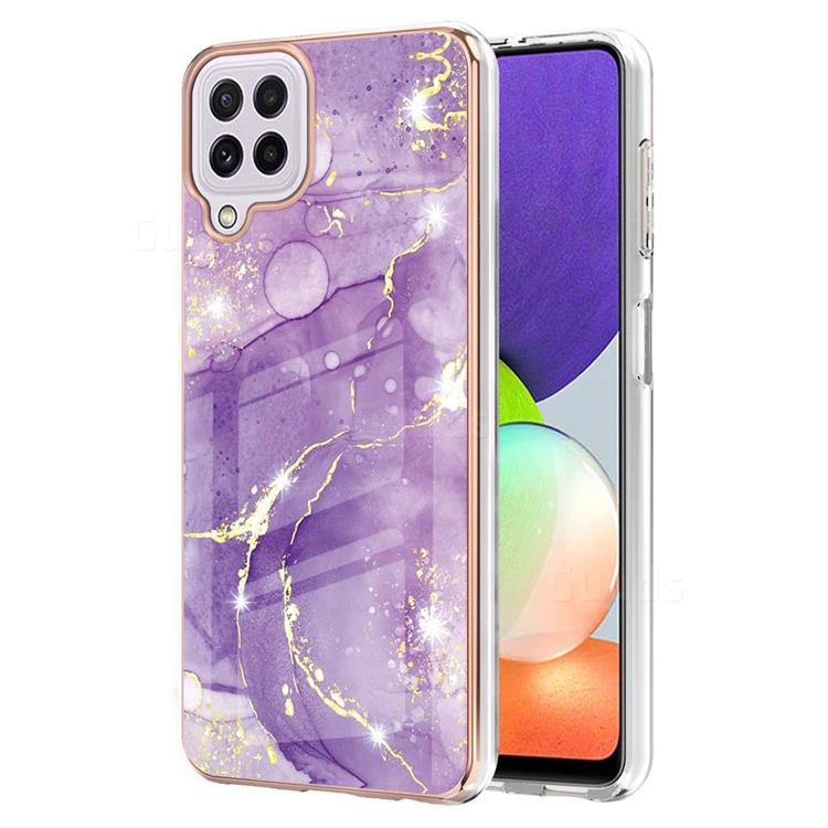 Fashion Purple Electroplated Gold Frame 2.0 Thickness Plating Marble IMD Soft Back Cover for Samsung Galaxy A22 4G