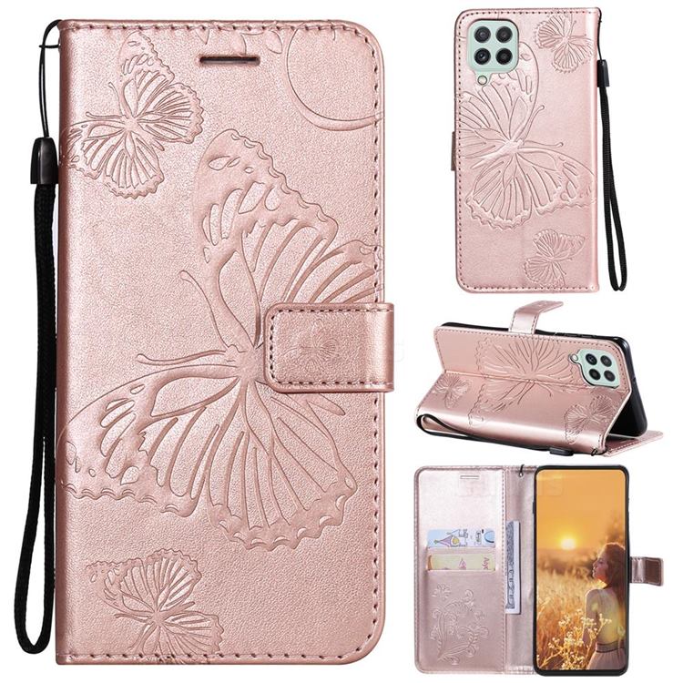 Embossing 3D Butterfly Leather Wallet Case for Samsung Galaxy A22 4G - Rose Gold
