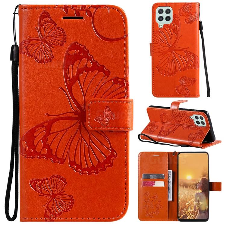 Embossing 3D Butterfly Leather Wallet Case for Samsung Galaxy A22 4G - Orange
