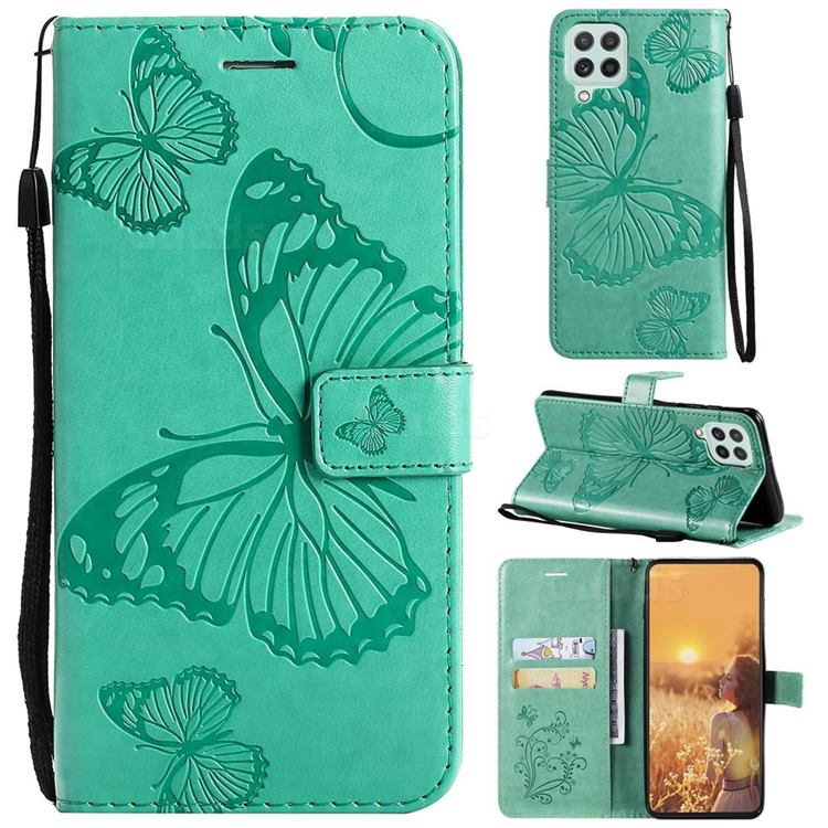 Embossing 3D Butterfly Leather Wallet Case for Samsung Galaxy A22 4G - Green