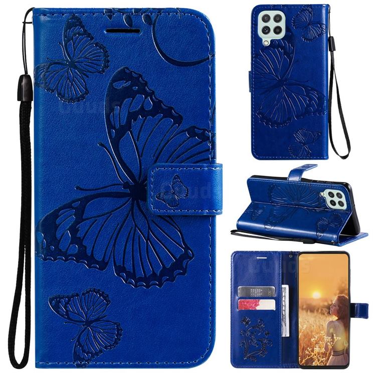 Embossing 3D Butterfly Leather Wallet Case for Samsung Galaxy A22 4G - Blue