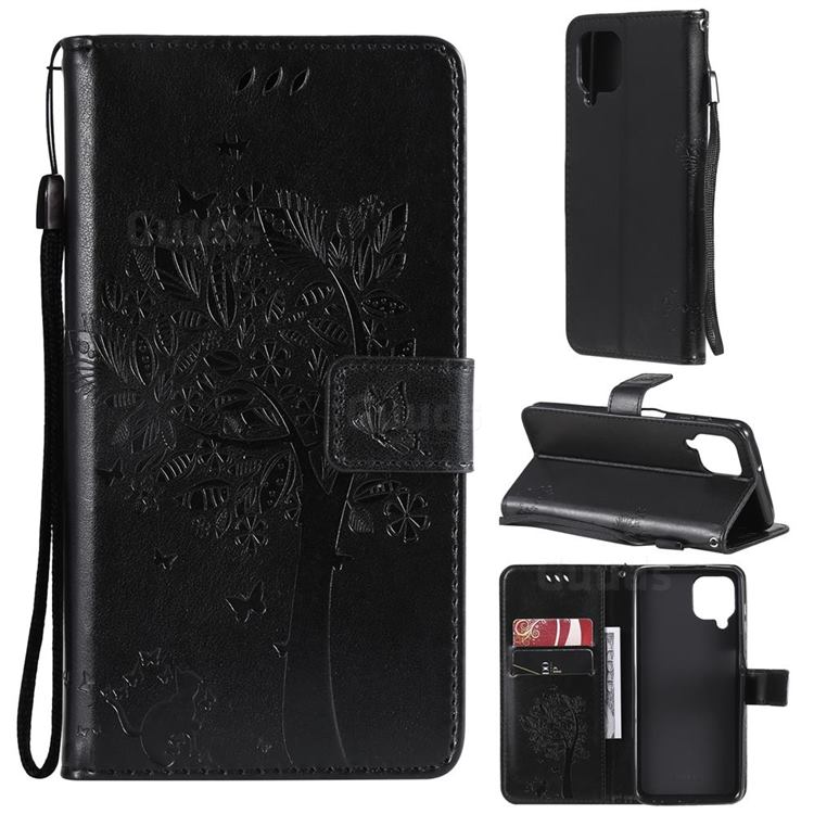 Embossing Butterfly Tree Leather Wallet Case for Samsung Galaxy A22 4G - Black