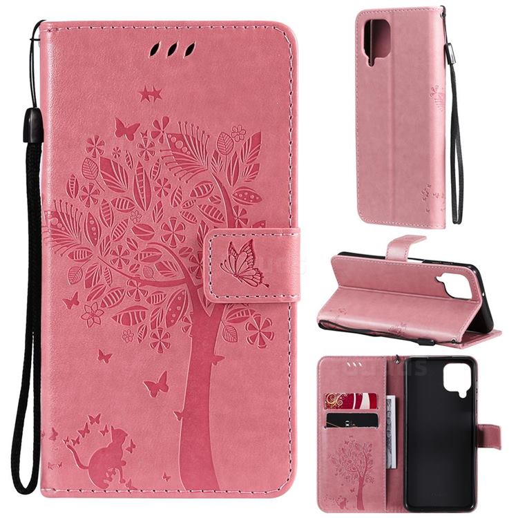 Embossing Butterfly Tree Leather Wallet Case for Samsung Galaxy A22 4G - Pink