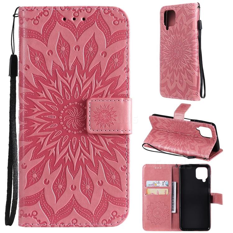 Embossing Sunflower Leather Wallet Case for Samsung Galaxy A22 4G - Pink