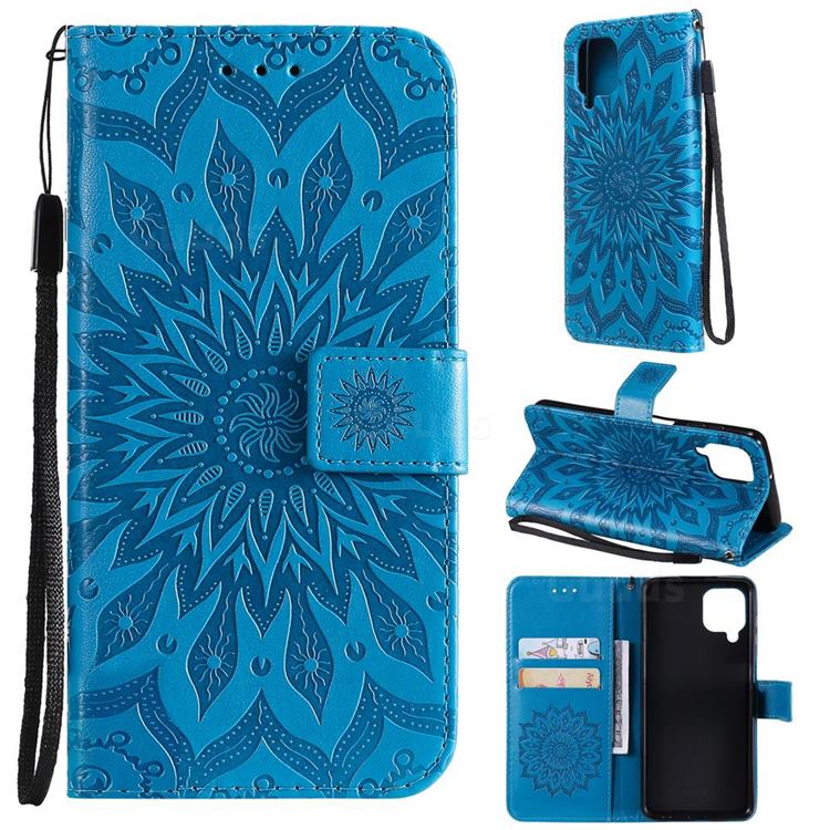 Embossing Sunflower Leather Wallet Case for Samsung Galaxy A22 4G - Blue