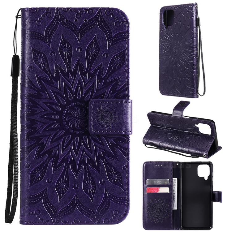 Embossing Sunflower Leather Wallet Case for Samsung Galaxy A22 4G - Purple
