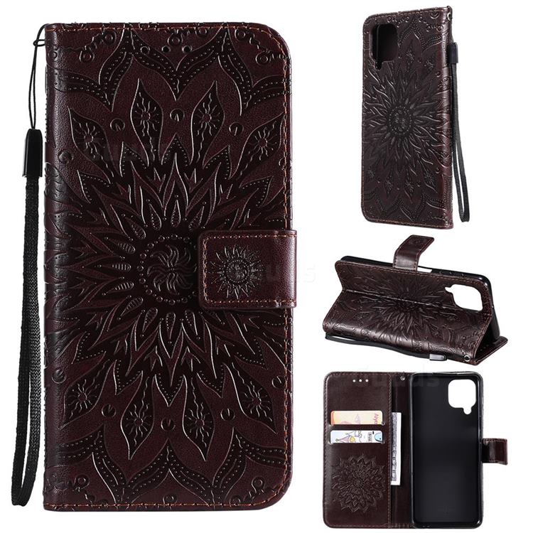 Embossing Sunflower Leather Wallet Case for Samsung Galaxy A22 4G - Brown