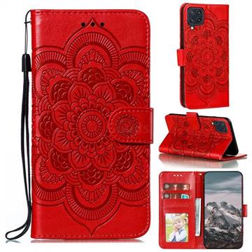 Intricate Embossing Datura Solar Leather Wallet Case for Samsung Galaxy A22 4G - Red