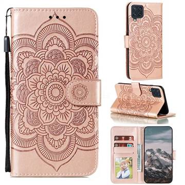 Intricate Embossing Datura Solar Leather Wallet Case for Samsung Galaxy A22 4G - Rose Gold