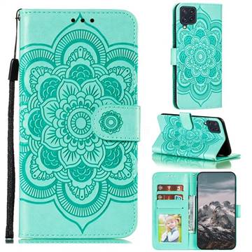 Intricate Embossing Datura Solar Leather Wallet Case for Samsung Galaxy A22 4G - Green