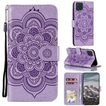 Intricate Embossing Datura Solar Leather Wallet Case for Samsung Galaxy A22 4G - Purple
