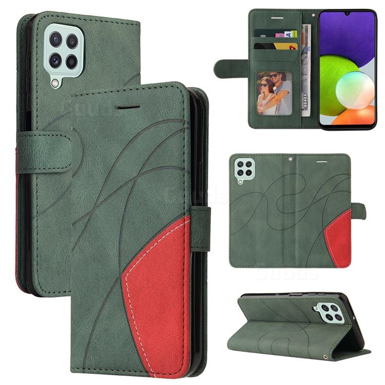 Luxury Two-color Stitching Leather Wallet Case Cover for Samsung Galaxy A22 4G - Green