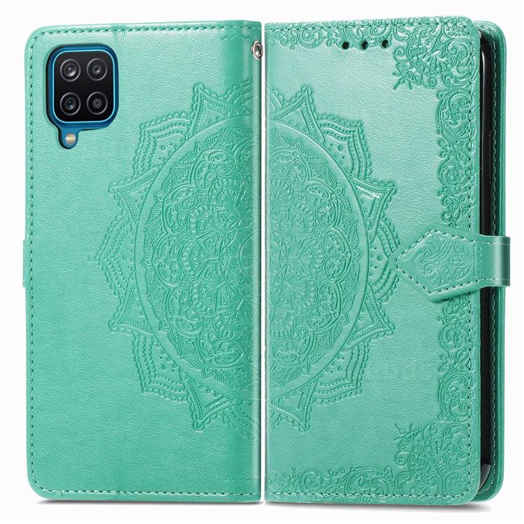 Embossing Imprint Mandala Flower Leather Wallet Case for Samsung Galaxy A22 4G - Green