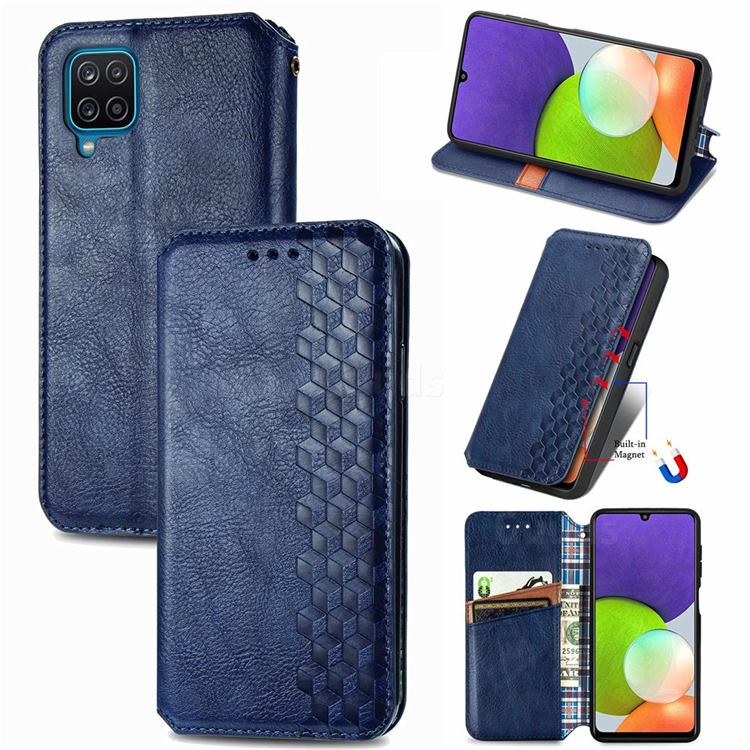 Ultra Slim Fashion Business Card Magnetic Automatic Suction Leather Flip Cover for Samsung Galaxy A22 4G - Dark Blue