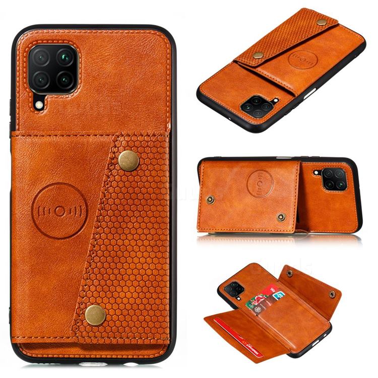 Retro Multifunction Card Slots Stand Leather Coated Phone Back Cover for Samsung Galaxy A22 4G - Brown