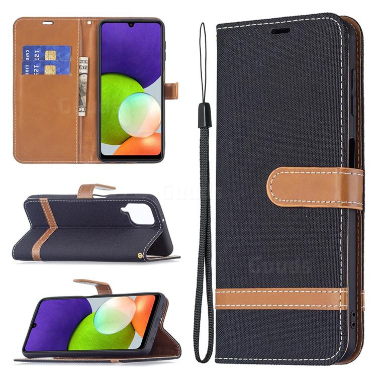 Jeans Cowboy Denim Leather Wallet Case for Samsung Galaxy A22 4G - Black