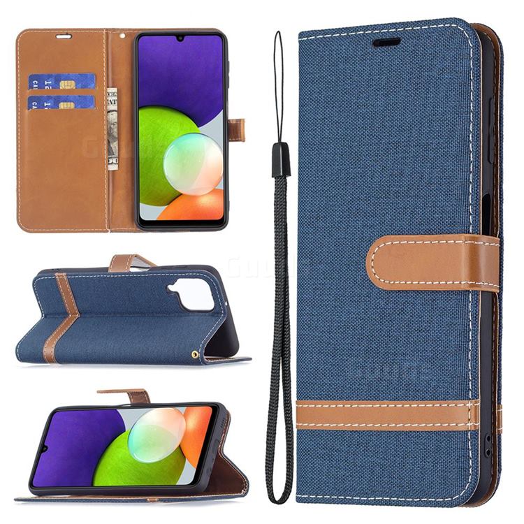 Jeans Cowboy Denim Leather Wallet Case for Samsung Galaxy A22 4G - Dark Blue