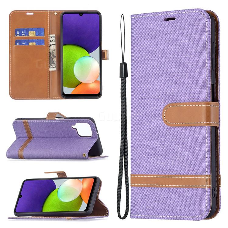 Jeans Cowboy Denim Leather Wallet Case for Samsung Galaxy A22 4G - Purple