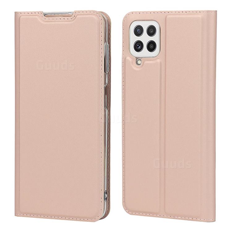 Ultra Slim Card Magnetic Automatic Suction Leather Wallet Case for Samsung Galaxy A22 4G - Rose Gold