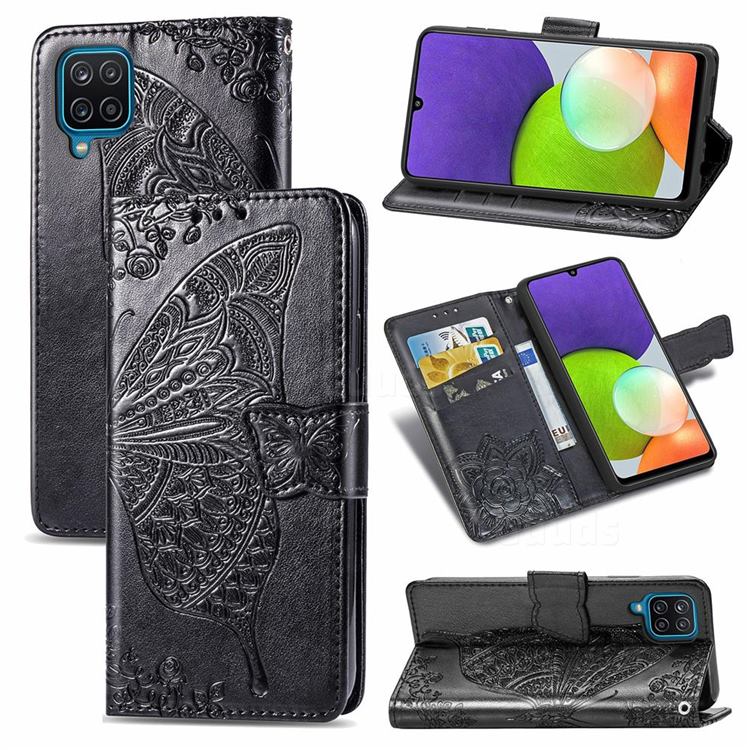Embossing Mandala Flower Butterfly Leather Wallet Case for Samsung Galaxy A22 4G - Black