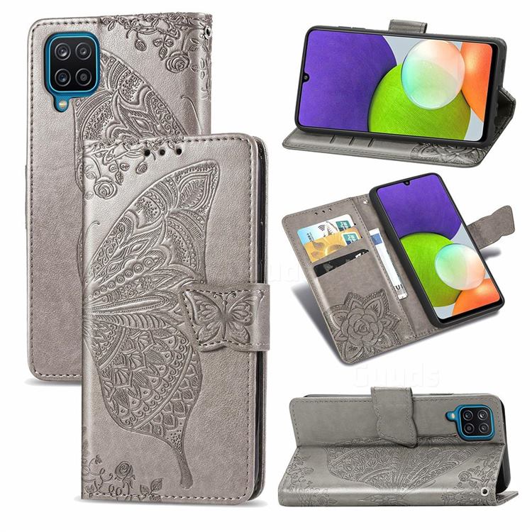 Embossing Mandala Flower Butterfly Leather Wallet Case for Samsung Galaxy A22 4G - Gray