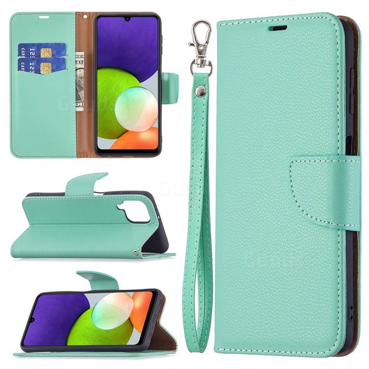 Classic Luxury Litchi Leather Phone Wallet Case for Samsung Galaxy A22 4G - Green