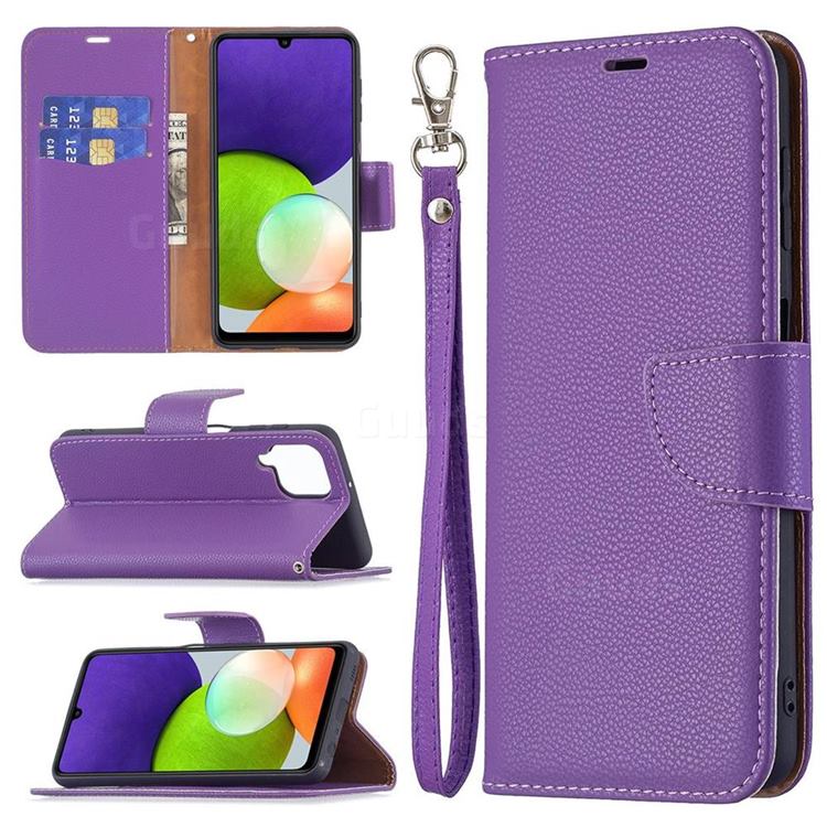 Classic Luxury Litchi Leather Phone Wallet Case for Samsung Galaxy A22 4G - Purple