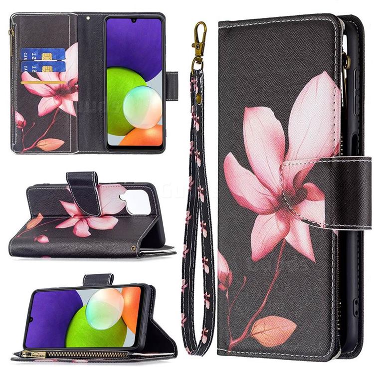 Lotus Flower Binfen Color BF03 Retro Zipper Leather Wallet Phone Case for Samsung Galaxy A22 4G