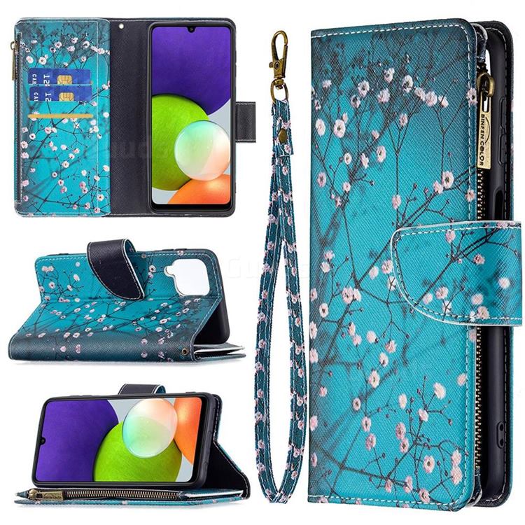 Blue Plum Binfen Color BF03 Retro Zipper Leather Wallet Phone Case for Samsung Galaxy A22 4G