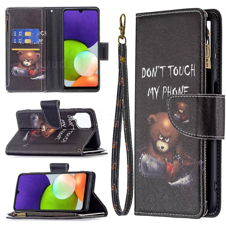 Chainsaw Bear Binfen Color BF03 Retro Zipper Leather Wallet Phone Case for Samsung Galaxy A22 4G