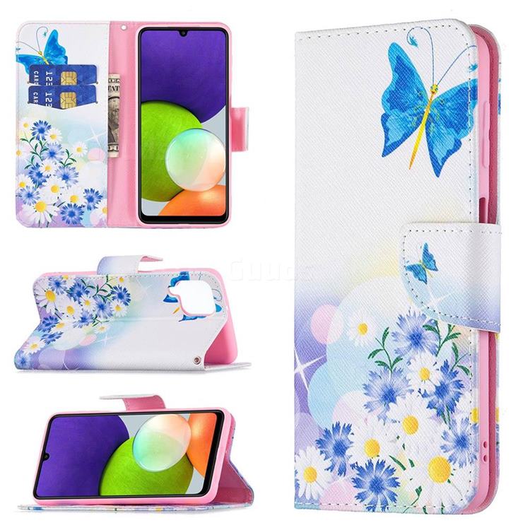 Butterflies Flowers Leather Wallet Case for Samsung Galaxy A22 4G