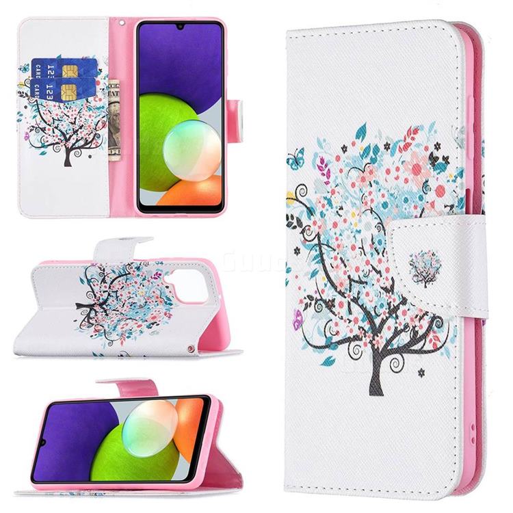 Colorful Tree Leather Wallet Case for Samsung Galaxy A22 4G