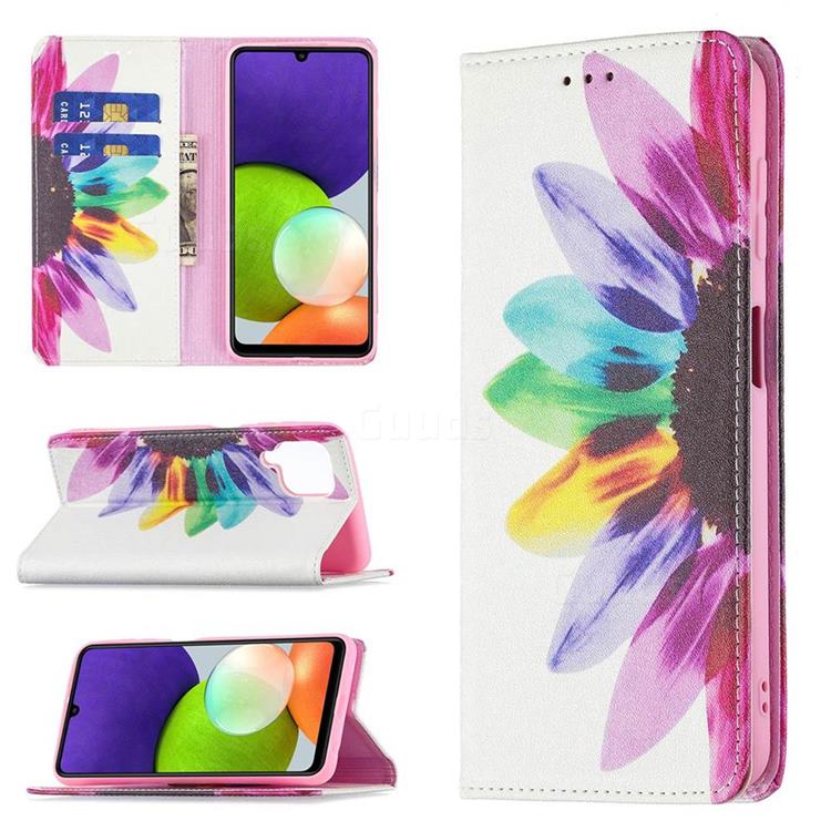 Sun Flower Slim Magnetic Attraction Wallet Flip Cover for Samsung Galaxy A22 4G