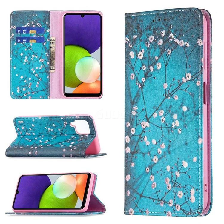 Plum Blossom Slim Magnetic Attraction Wallet Flip Cover for Samsung Galaxy A22 4G