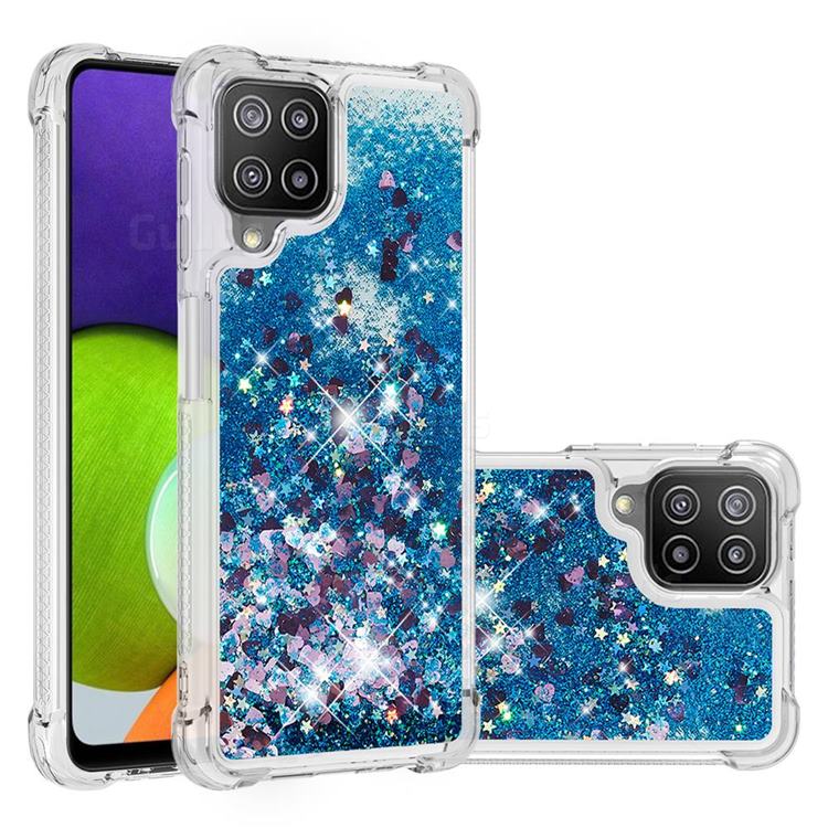 Dynamic Liquid Glitter Sand Quicksand TPU Case for Samsung Galaxy A22 4G - Blue Love Heart