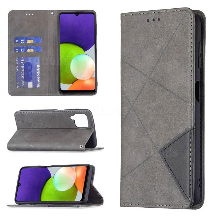 Prismatic Slim Magnetic Sucking Stitching Wallet Flip Cover for Samsung Galaxy A22 4G - Gray