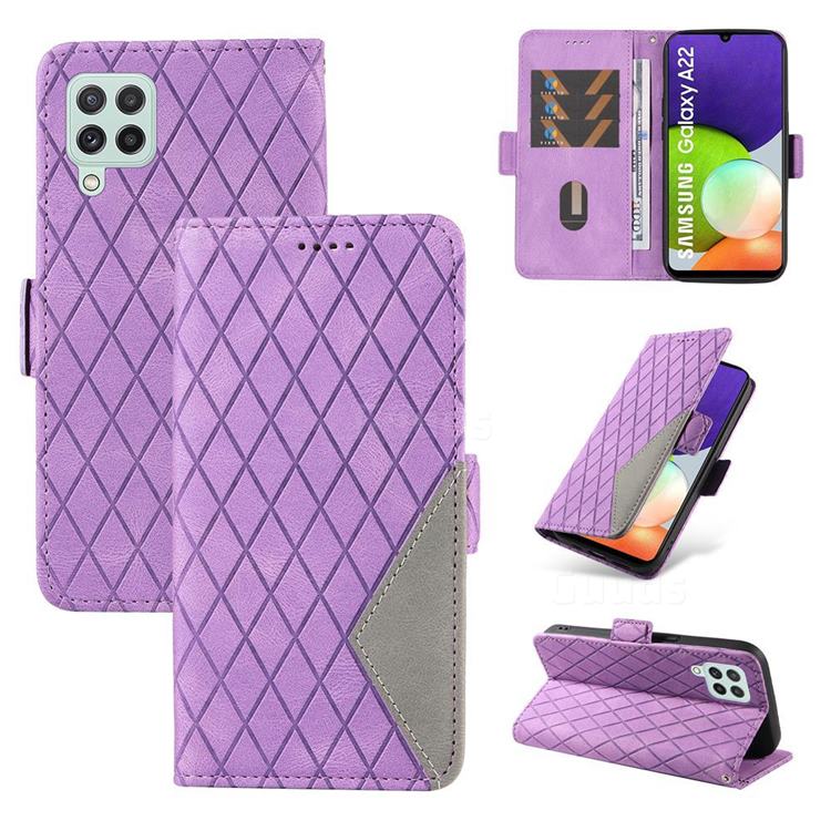 Grid Pattern Splicing Protective Wallet Case Cover for Samsung Galaxy A22 4G - Purple