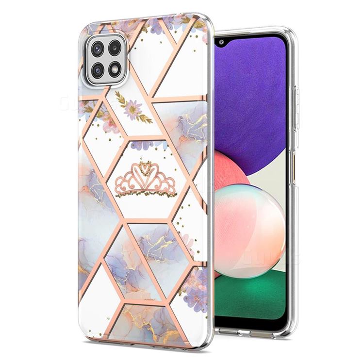 Crown Purple Flower Marble Electroplating Protective Case Cover for Samsung Galaxy A22 5G