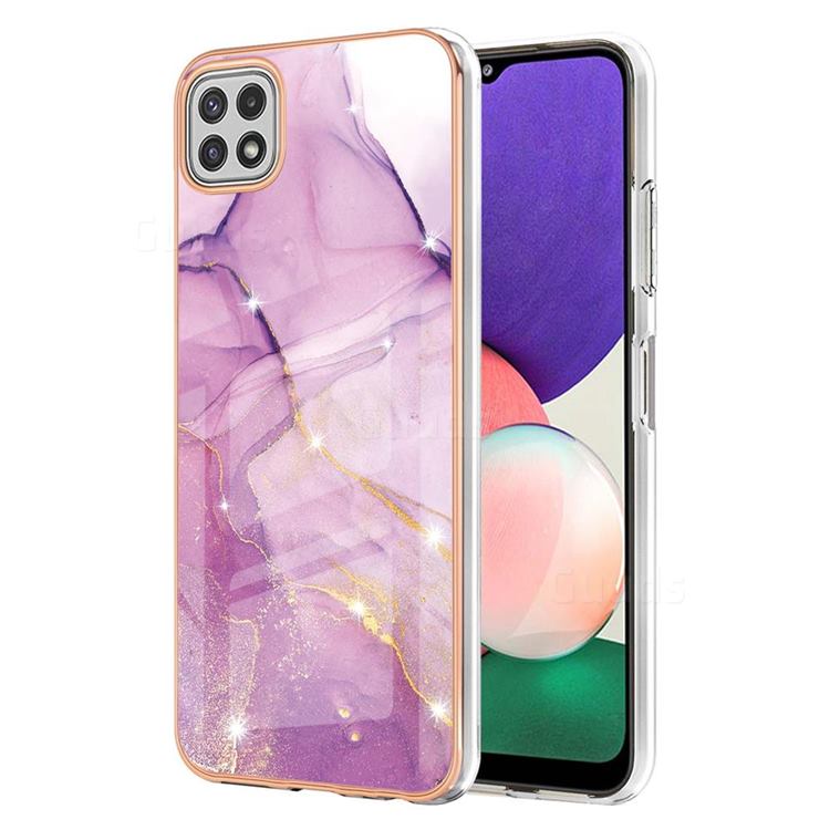 Dream Violet Electroplated Gold Frame 2.0 Thickness Plating Marble IMD Soft Back Cover for Samsung Galaxy A22 5G