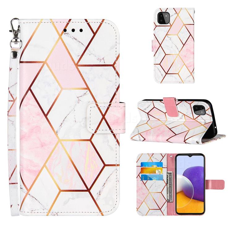 Pink White Stitching Color Marble Leather Wallet Case for Samsung Galaxy A22 5G