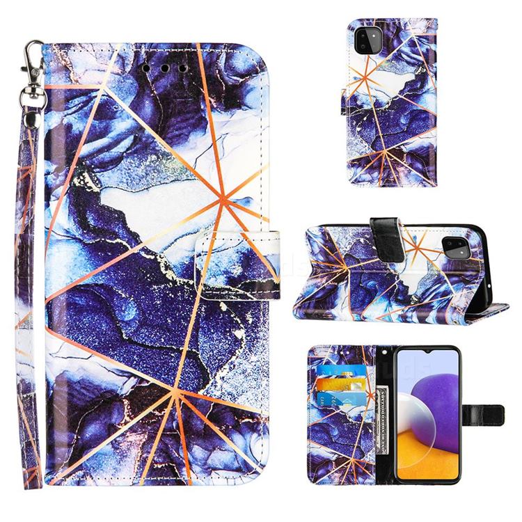 Starry Blue Stitching Color Marble Leather Wallet Case for Samsung Galaxy A22 5G