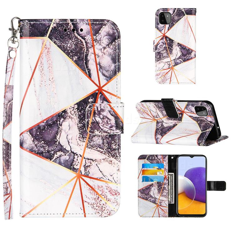 Black and White Stitching Color Marble Leather Wallet Case for Samsung Galaxy A22 5G