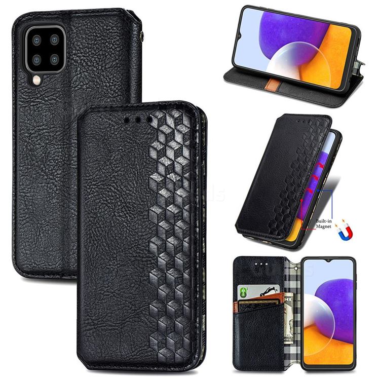Ultra Slim Fashion Business Card Magnetic Automatic Suction Leather Flip Cover for Samsung Galaxy A22 5G - Black